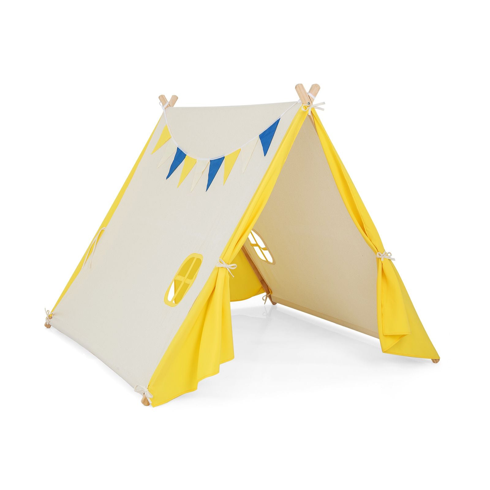 Kids Large Triangular Playhouse Tent with Selected Pine Wood Material