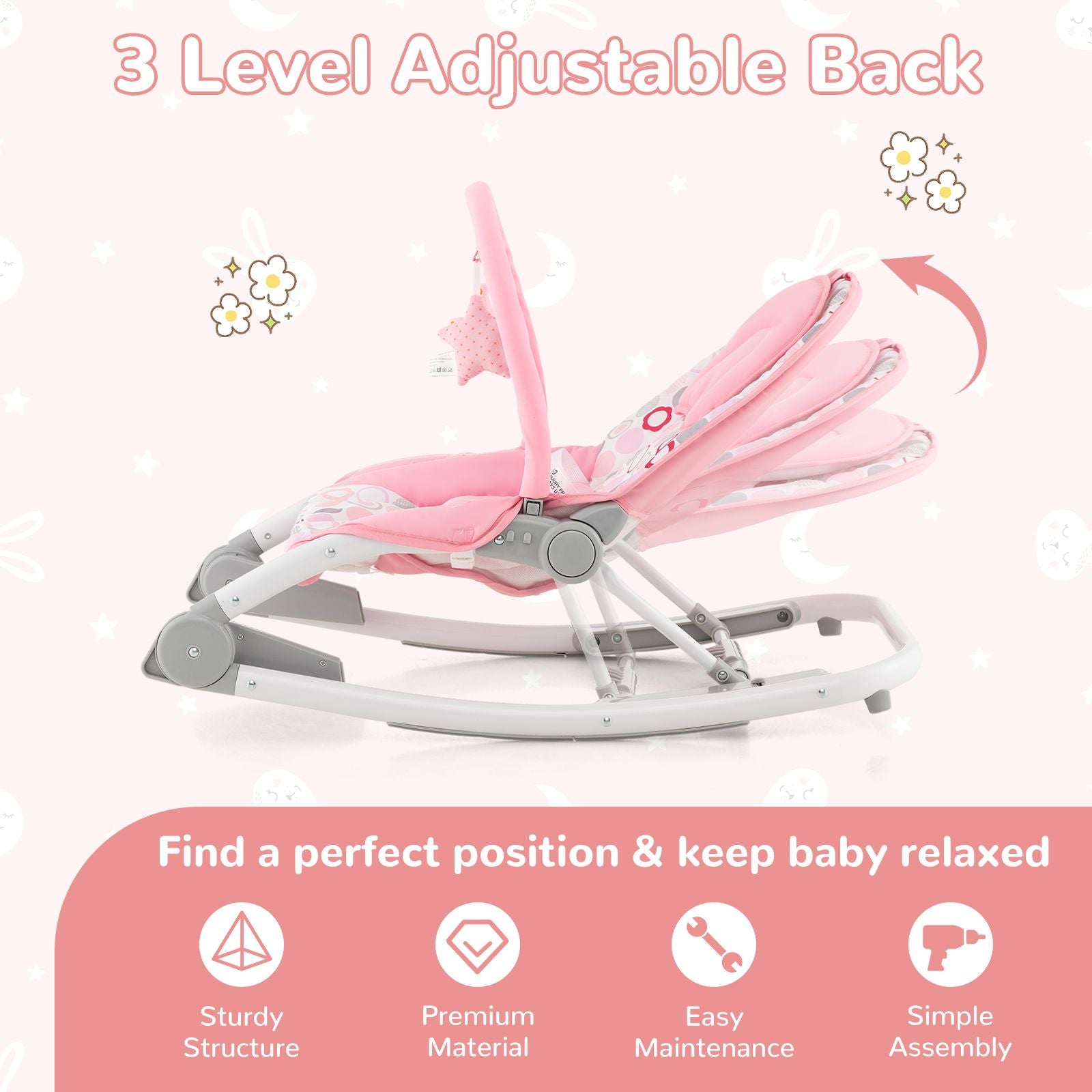 2-In-1 Portable Baby Rocker with Adjustable Backrest and Safety Belt