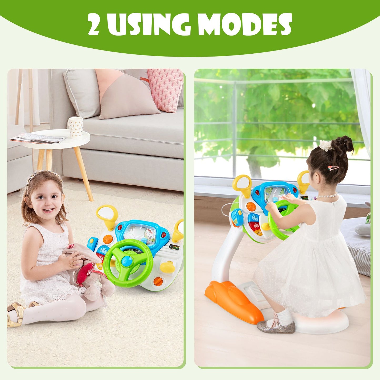 Kids Steering Wheel Toy and Stool with Cyclic Rotary Scene