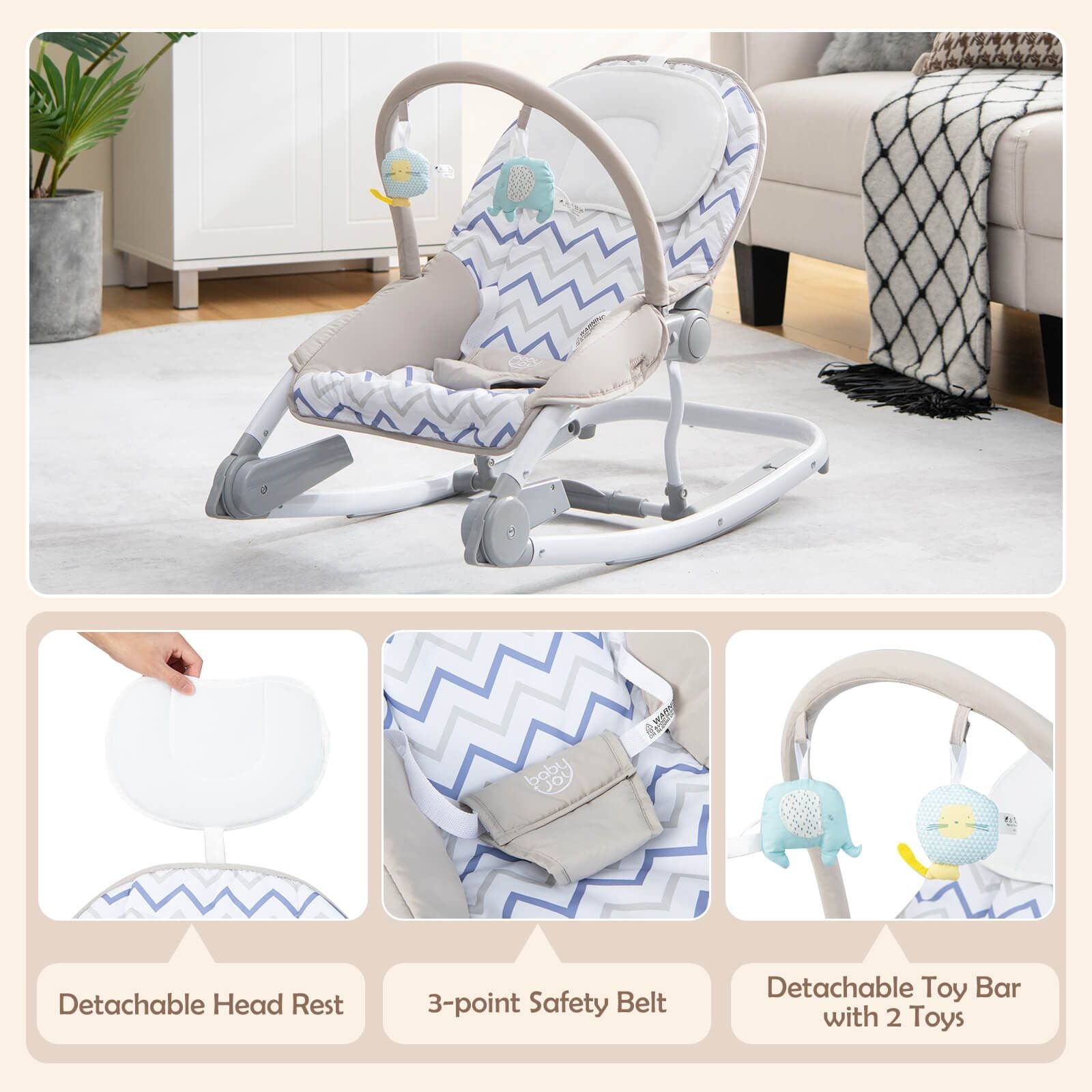 2-In-1 Portable Baby Rocker with Adjustable Backrest and Safety Belt