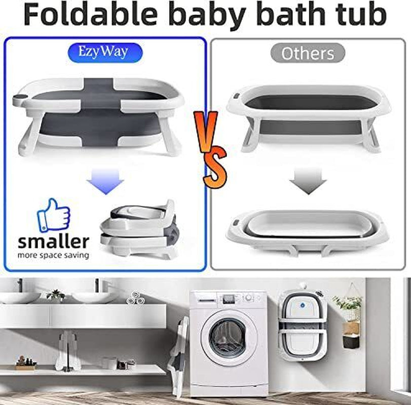 Foldable Baby Bath Tub with Free Baby Bath Toy, Temperature Sensing Drain