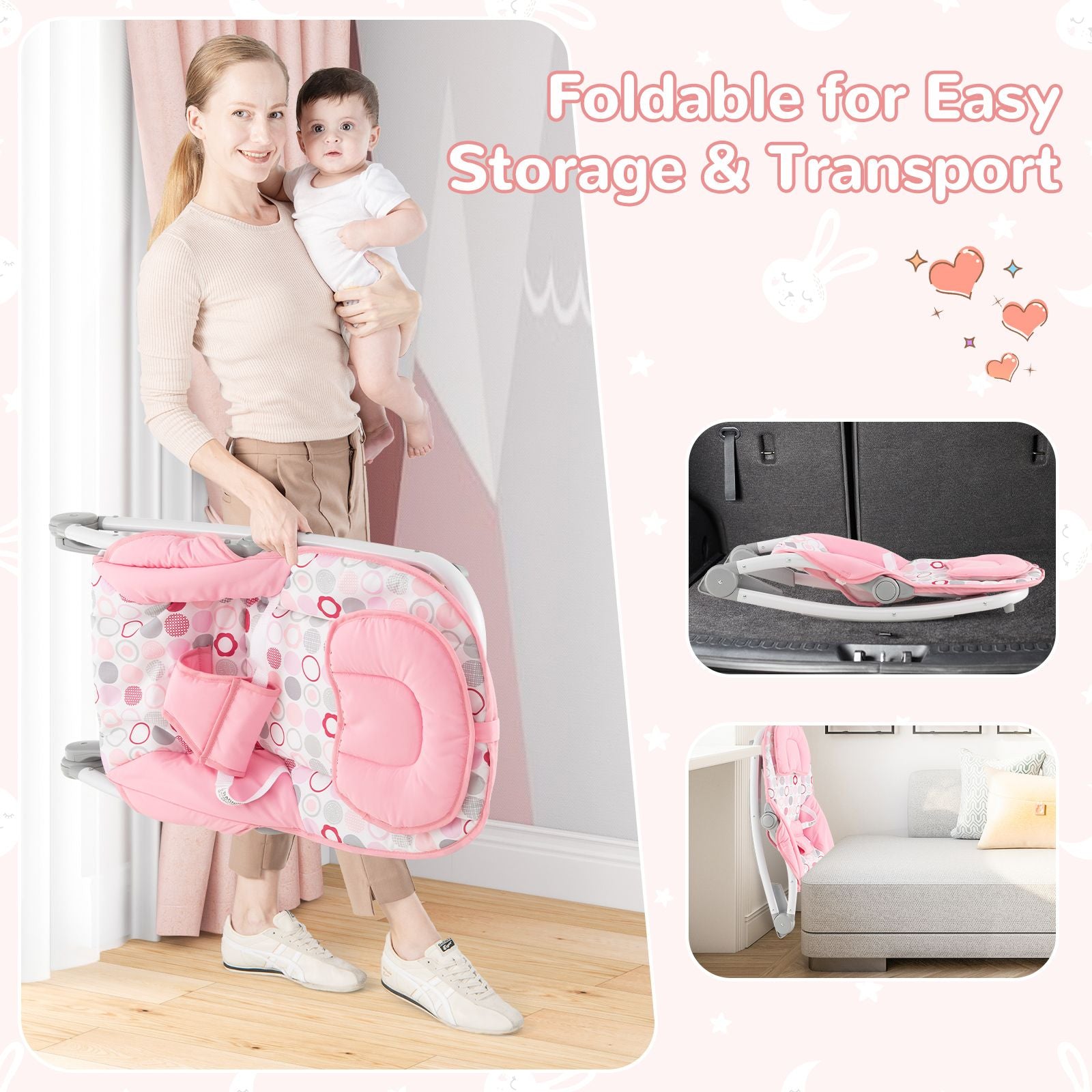 2-In-1 Portable Baby Rocker with Adjustable Backrest and Safety Belt