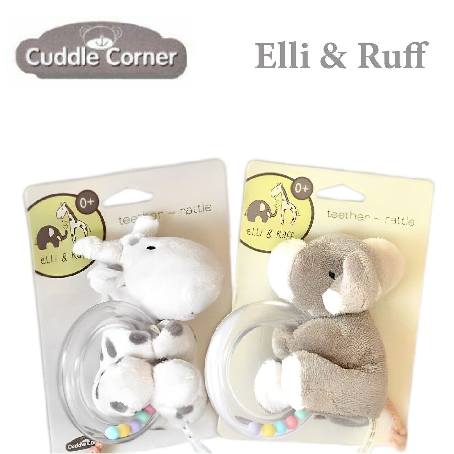 ELLI and RAFF PLUSH BABY TEETHER/RATTLE FIRST SOFT TOY for TINY HANDS