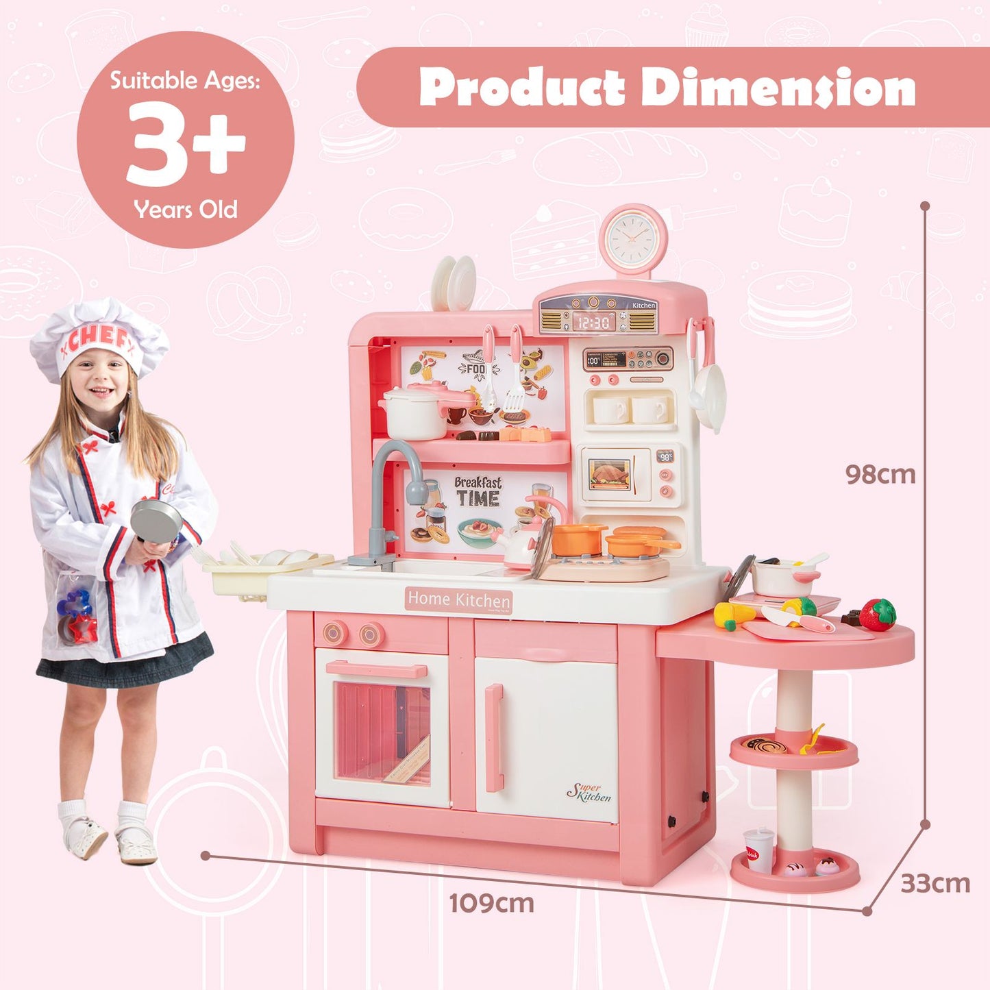 Kids Pretend Kitchen Playset with Light and Sound