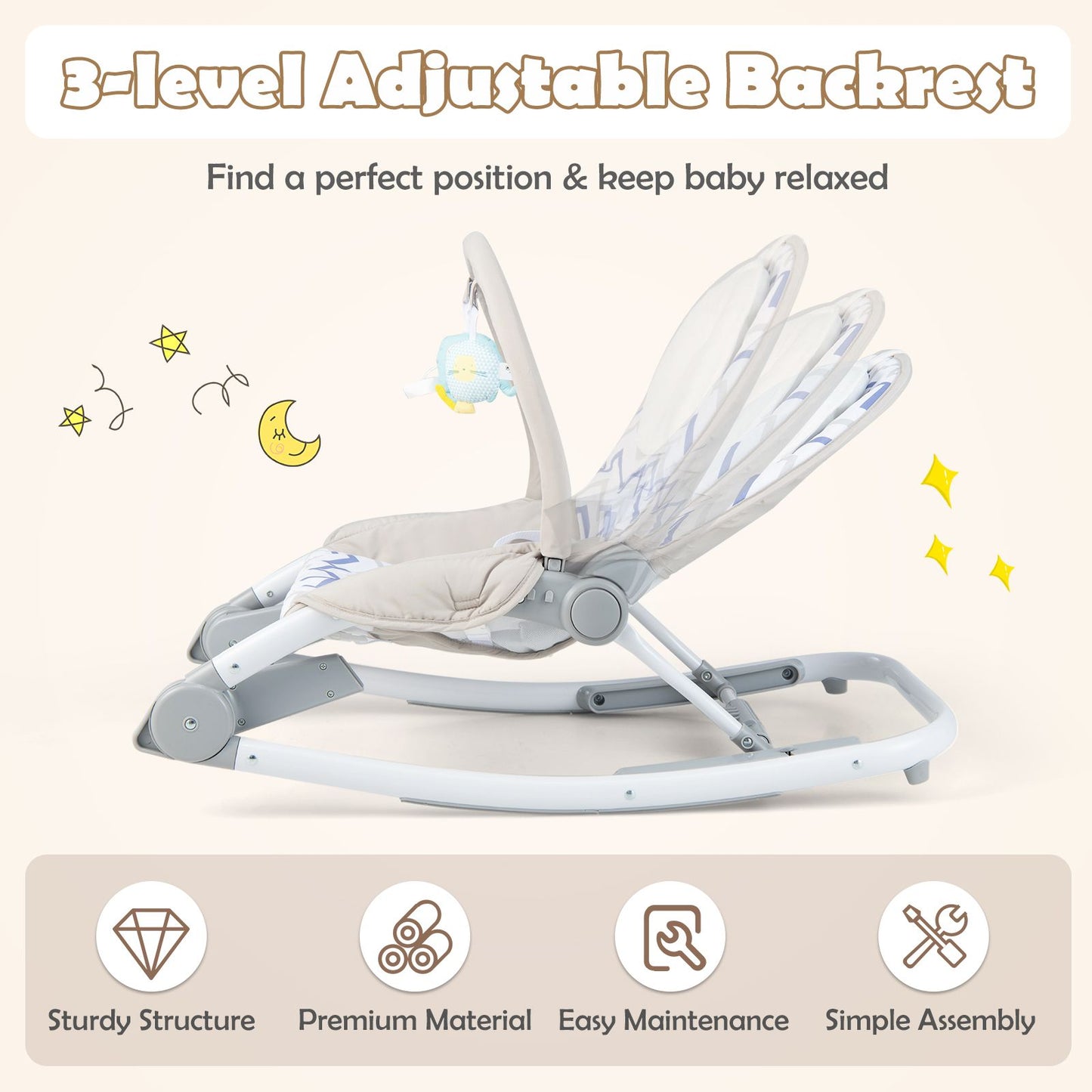 2-In-1 Portable Baby Rocker with Adjustable Backrest and Safety Belt