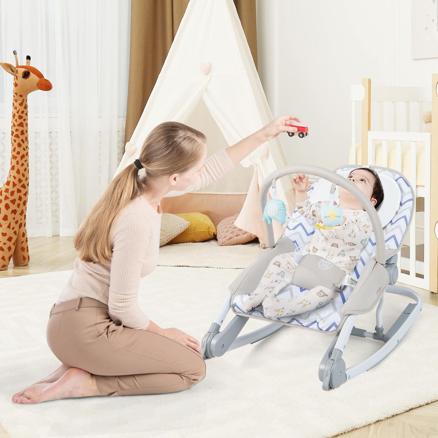 2-In-1 Portable Baby Rocker with Adjustable Backrest and Safety Belt