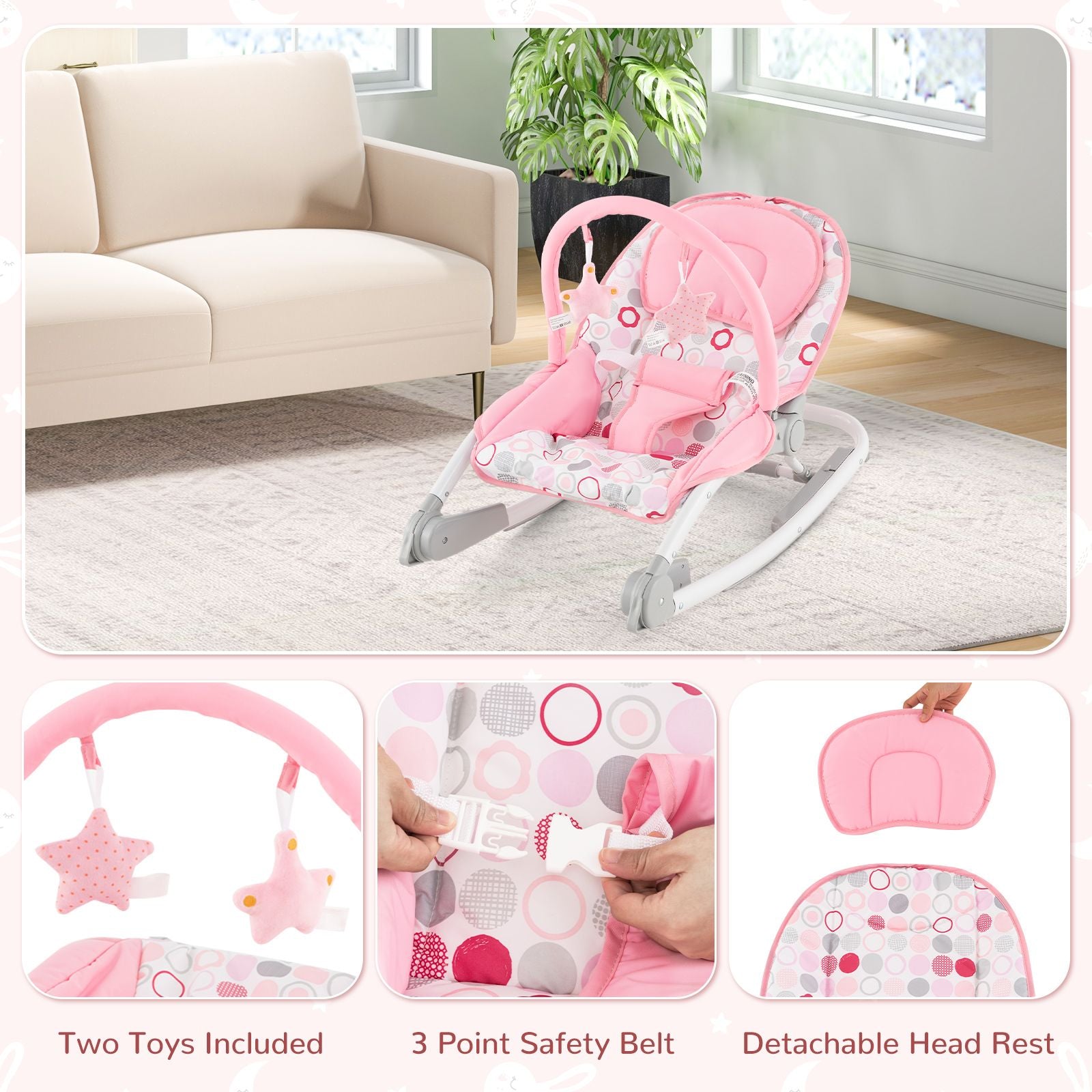 2-In-1 Portable Baby Rocker with Adjustable Backrest and Safety Belt