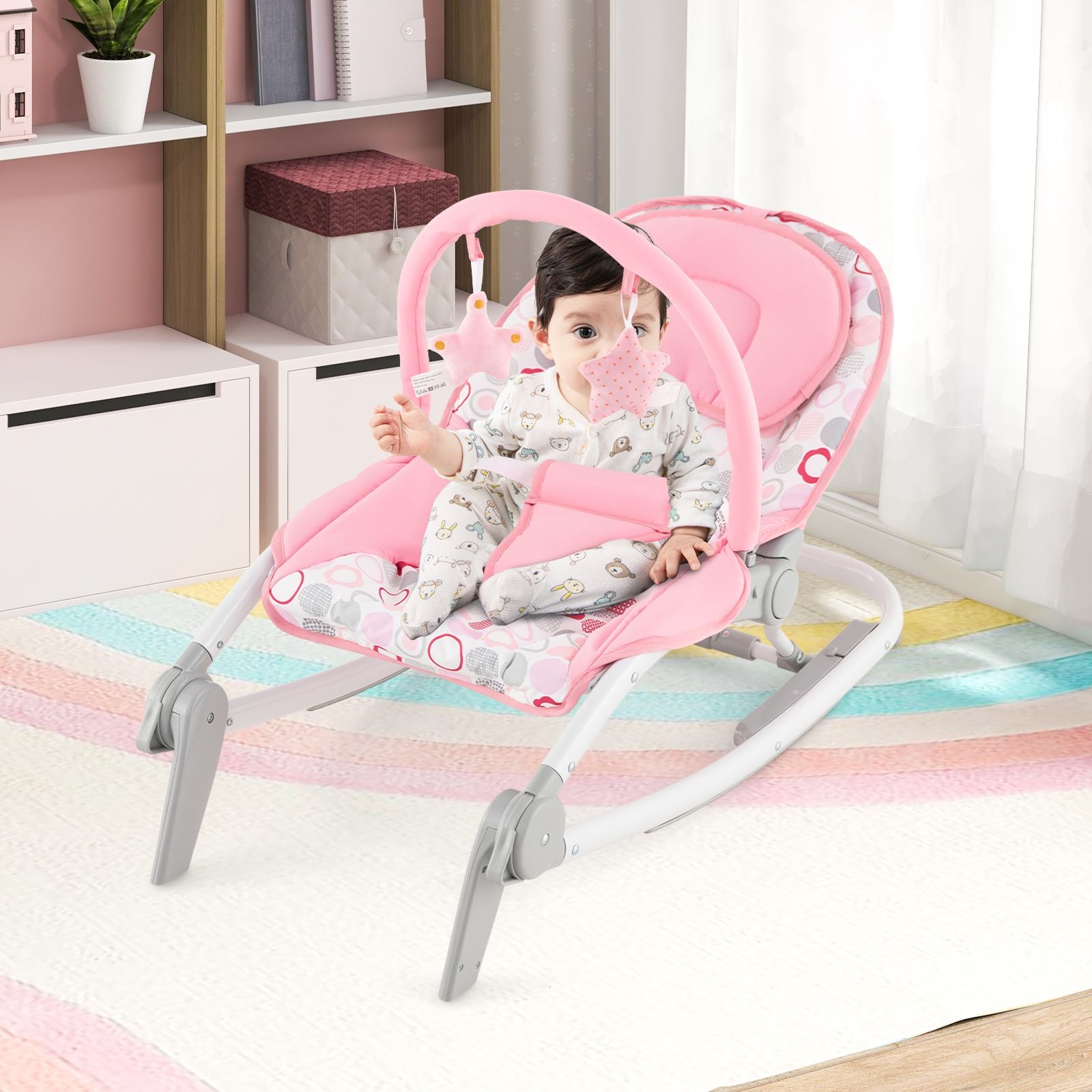 2-In-1 Portable Baby Rocker with Adjustable Backrest and Safety Belt