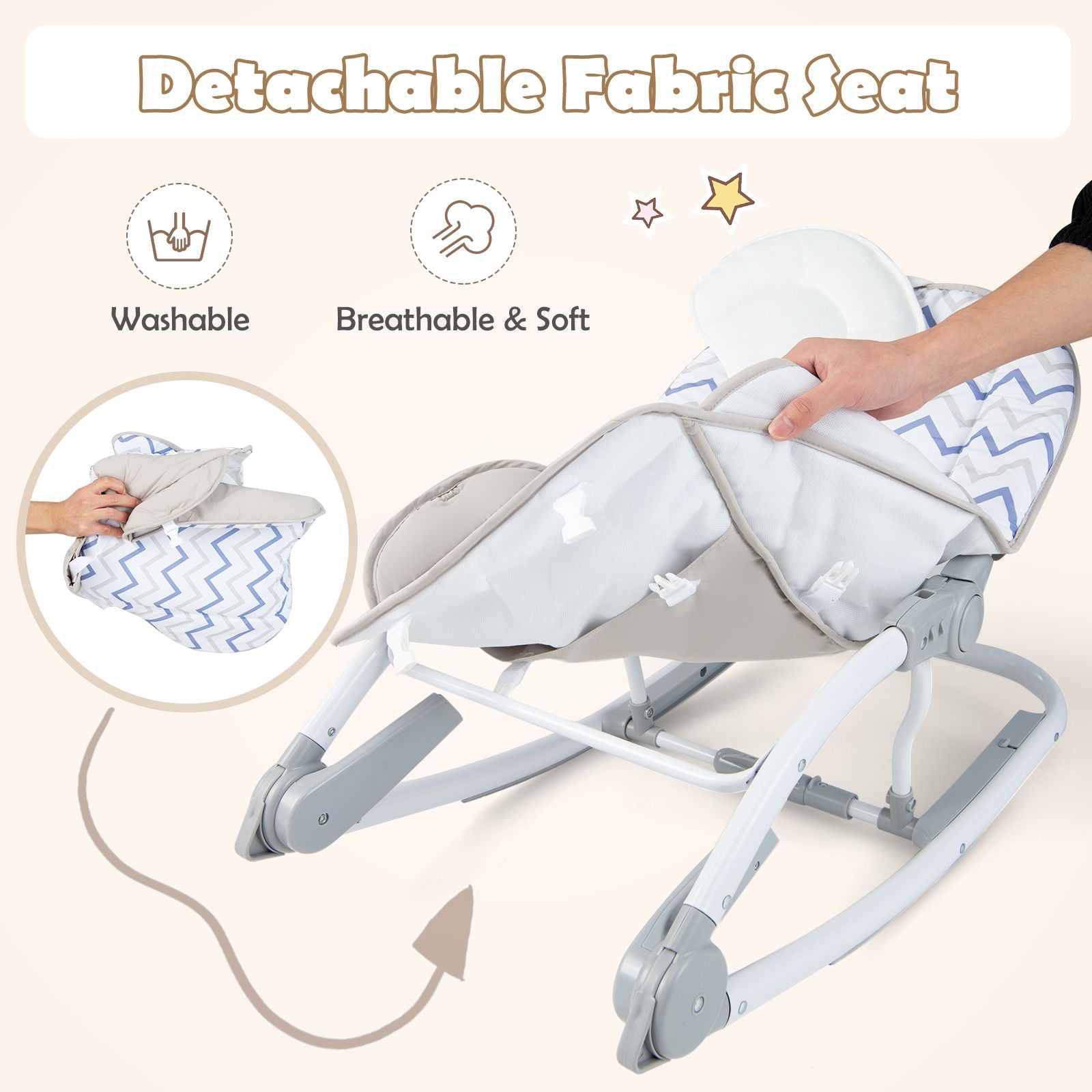 2-In-1 Portable Baby Rocker with Adjustable Backrest and Safety Belt