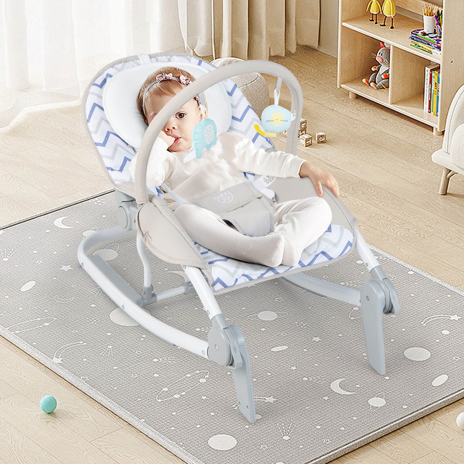 2-In-1 Portable Baby Rocker with Adjustable Backrest and Safety Belt