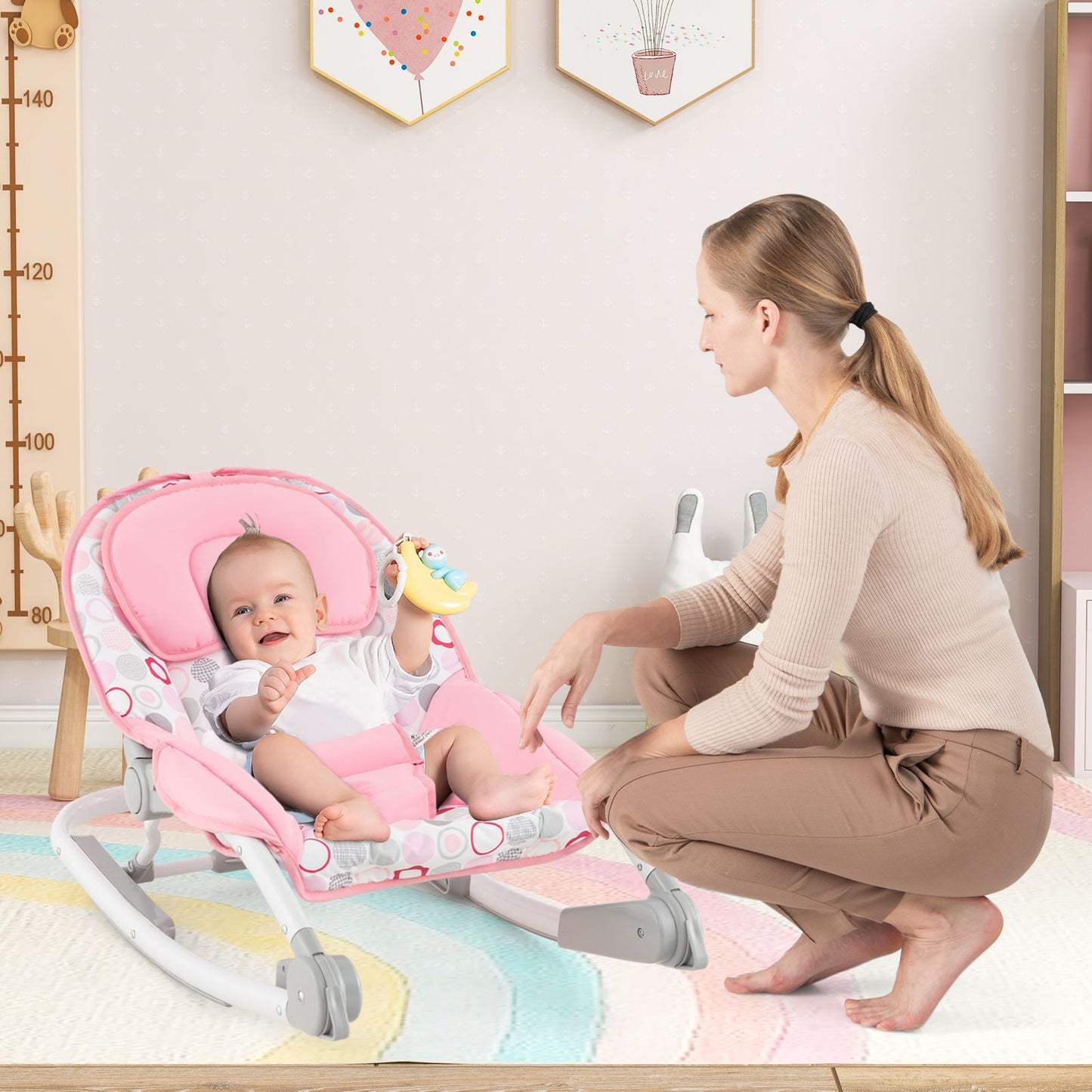 2-In-1 Portable Baby Rocker with Adjustable Backrest and Safety Belt