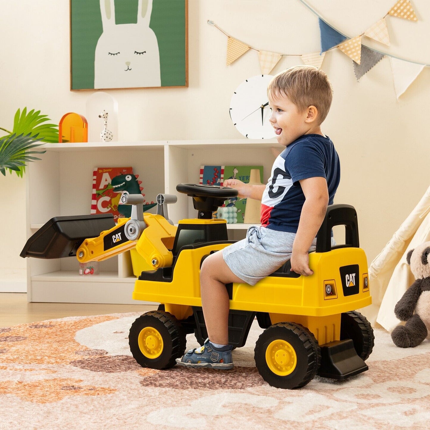 Kid'S Ride-On Excavator with Adjustable Bucket