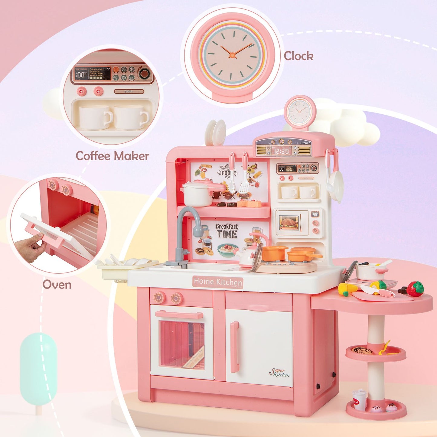 Kids Pretend Kitchen Playset with Light and Sound