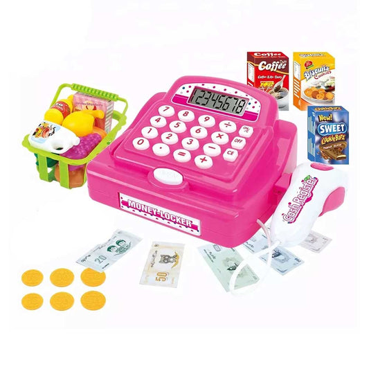 Electric Cash Register Playset Kids Role Play Toy Till Scan Shopping Set Gift