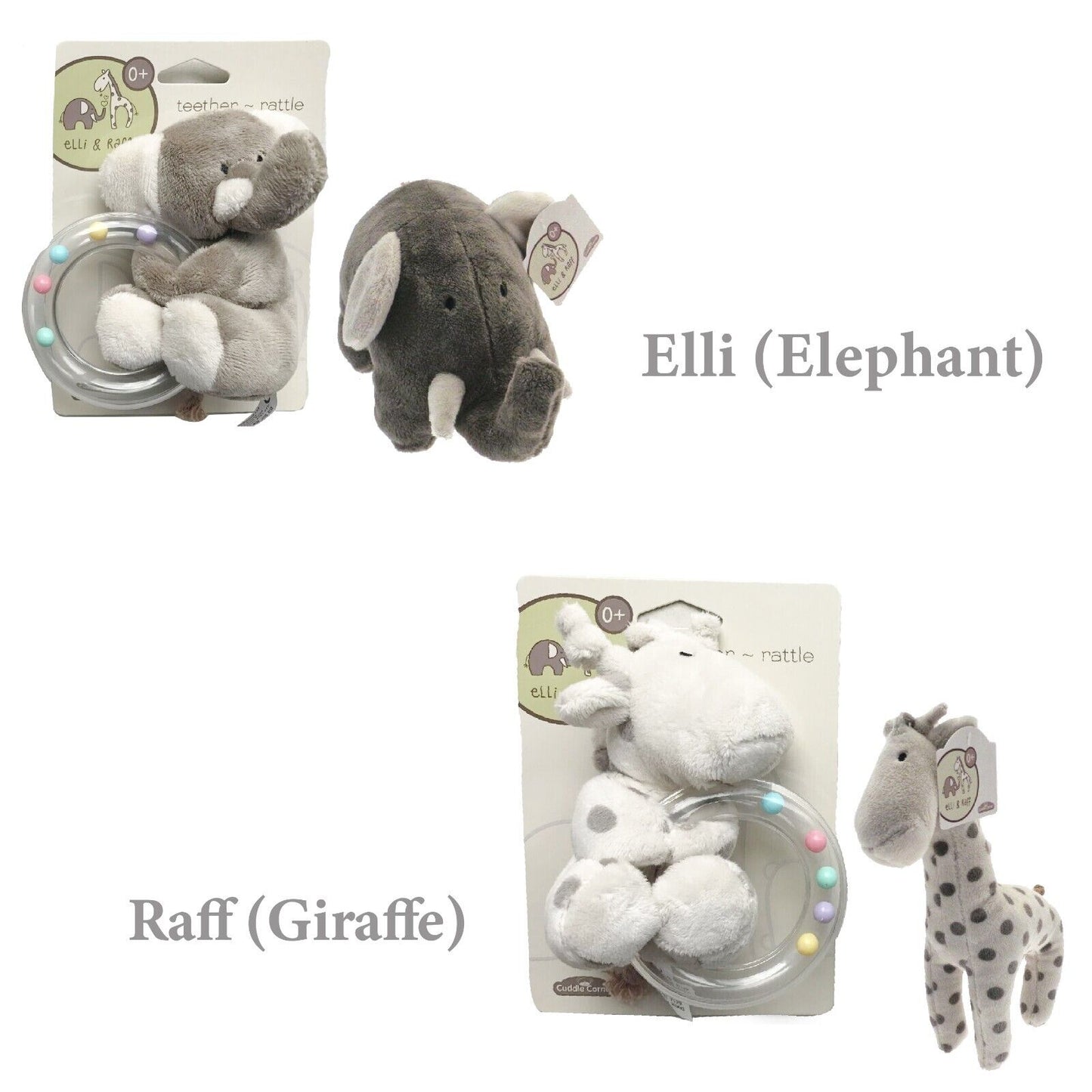 ELLI and RAFF PLUSH BABY TEETHER/RATTLE FIRST SOFT TOY for TINY HANDS