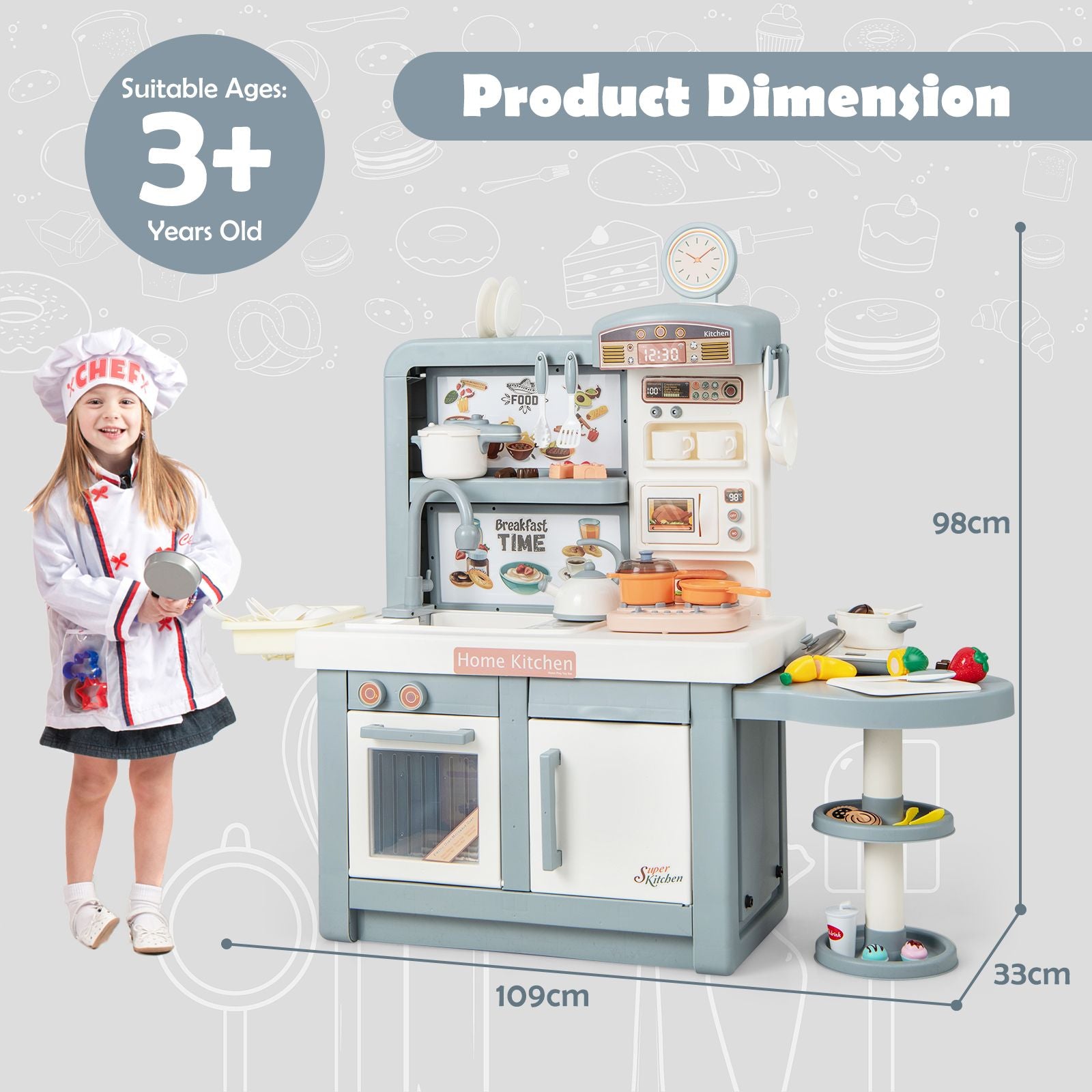 Kids Pretend Kitchen Playset with Light and Sound