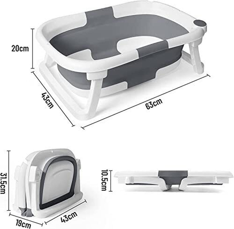 Foldable Baby Bath Tub with Free Baby Bath Toy, Temperature Sensing Drain