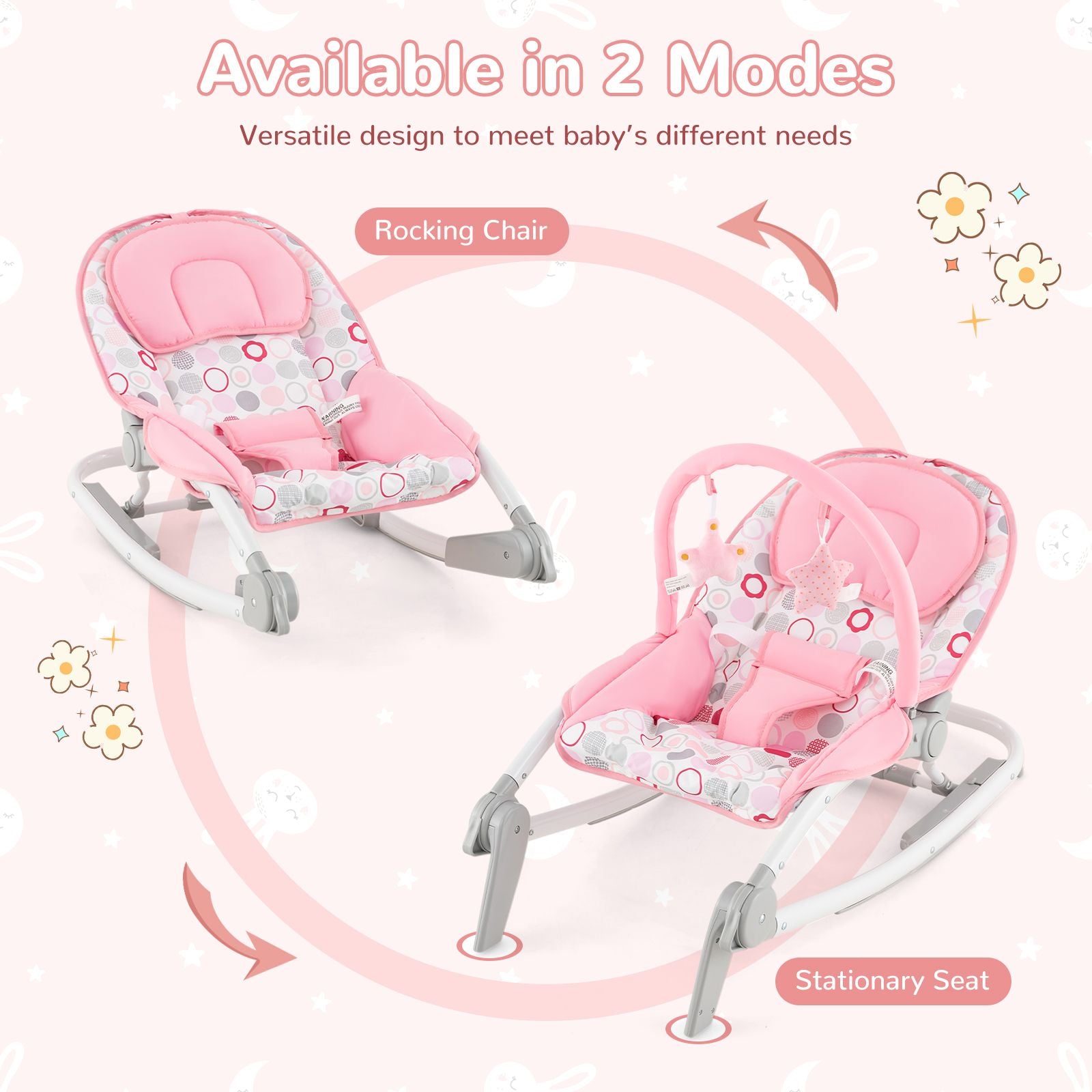 2-In-1 Portable Baby Rocker with Adjustable Backrest and Safety Belt